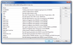 Manage Trading System dialog