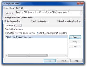 Trading System Editor for RSI Trading System